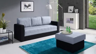Sofa Schlafsofa LABRI 3-Sitzer inkl.Hocker Schwarz/ Hellgrau