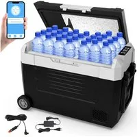 oyajia Elektrische Kühlbox Kompressor Gefriertruhe mobiler Kühlschrank, Kühltruhe, Gefrierbox, 45 l, Dual-Zone (20°C bis +20°C), 12V/24V/230V – mit Rollen, Trennwand