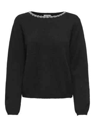 JDY - JDYALVA LIFE L/S EMBELLISH PULLOVER KNT Black - Gr. - L