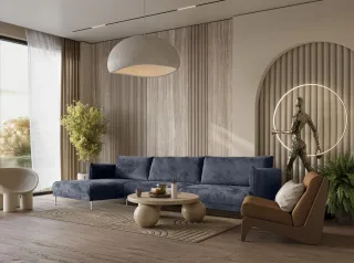 Ecksofa Designersofa MADISON XL Stoff Tender Way Blau Ottomane Links