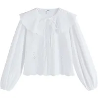 Next Langarmbluse Bluse mit Lochstickerei und Kragen, Kurzgröße (1-tlg)