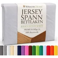 Strauss Home Spannbettlaken Premium 160 g/m² Gekämmte Baumwolle Jersey in Hotelqualität, Gummizug: Rundumgummi, OEKO-TEX®-zertifiziert - Hotelqualität – Formstabil & Langlebig