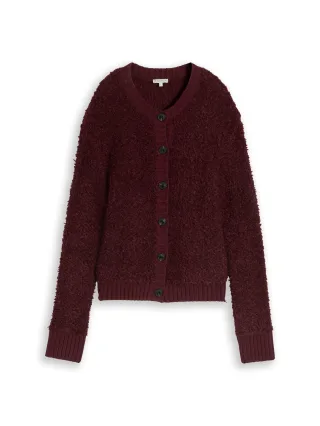 Tom Tailor - Loose Fit Bouclé Cardigan preppy plum melange - Gr. - XXXL