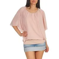 malito more than fashion Chiffonbluse malito Damen Bluse im Fledermaus Look, Tunika mit Rundhals und breite mit breitem Bund Einheitsgröße