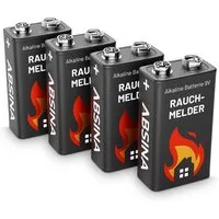 ABSINA 4er Pack Alkaline 9V 6LR61 Block-Batterien ideal für Rauchmelder, Rau Batterie, (9,0 V)