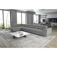 thematys Ecksofa ASTON MAXI 405 x 203cm mit Schlaffunktion & Bettkasten –, L-Sofa mit 5 verstellbaren Kopfstützen, Samt (Monolith), Cord (Poso) - L-Form, XL-Wohnlandschaft, 405 cm breit