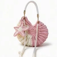 Oemmn Handtasche Handgewebte Muschel-Hobo-Tasche für Damen, gehäkelt, Sommer