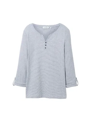 Tom Tailor - Langarmshirt mit Bio-Baumwolle offwhite navy small stripe - Gr. - XXL