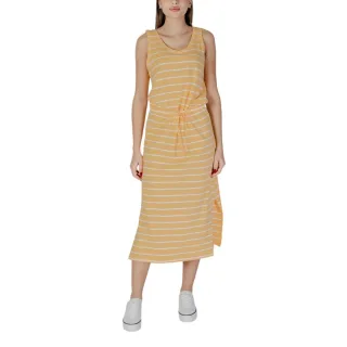 Gestreiftes Midi-Kleid mit Kordelzug in der Taille