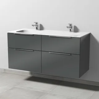 Sanipa 3way Keramik-Set Finion Keramik-Doppelwaschtisch und Unterbau mit 4 Auszügen, Anthrazit-Glanz UF40479