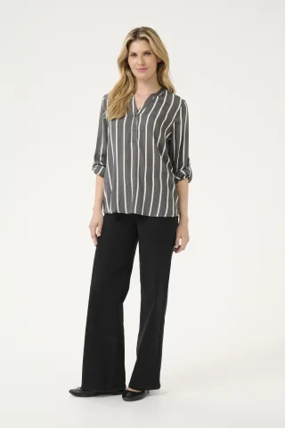 Langarm-Bluse Regular fit Black Oyster/Chalk Stripe black white