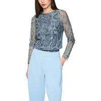 Marc Cain Langarmshirt Urban Haze Premium Damenmode Mesh-Shirt mit Animal Print