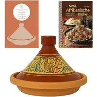 Marrakesch Orient & Mediterran Interior Dampfgartopf 2er Set, Tajine Tagine Shasha 31 cm + Nord-Afrikanische Küche Kochbuch, Lehm (1-tlg), Handarbeit