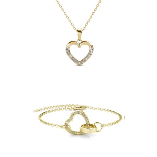 Halsketten-Set mit verschlossenem Herz - Gold und Kristall