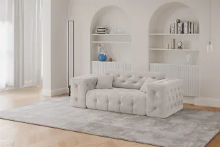 Sofa Designersofa CHANTAL 2-Sitzer in Stoff Moly Creme