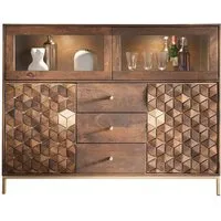 Main Möbel Highboard 146x115cm "Assuan" Mango & Metall goldfarbig