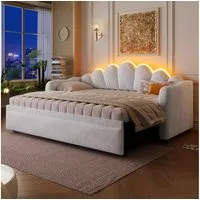 Odikalo Schlafsofa Schlafcouch mit Ausziehbett & LED, Polster-Tagesbett, Ausziehfunktion flach oder aufgestellt
