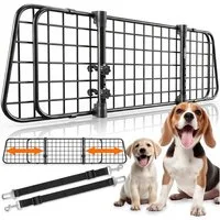 tectake Hundegitter Kofferraumtrenngitter breitenverstellbar mit Variabler Breite (Komplettset, 91,5 x 30,5 x 5 cm), Mobiler Kofferraumschutz mit einfachem Stecksystem, 2 Anschnallgurten