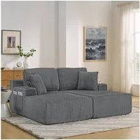 MODFU Schlafsofa Mit Getränkehalter, Magazintasche & Kissen, Ideal für Wohn-, Gäste- & Spielzimmer 1 Teile, 2-Sitzer Relax-Schlafsofa, Grau, Cordstoff
