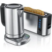 Arendo Frühstücks-Set (2-tlg), Wasserkocher 1,7l mit Temperaturauswahl & Toaster, Edelstahl
