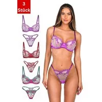 Elegant Love Set: Bügel-BH Dessous-Set, Reizwäsche, bestickte BH und Tanga (Set, 2-tlg., 3er-Pack) Lingerie mit Spitzen-String, Damenunterwäsche, Transparent