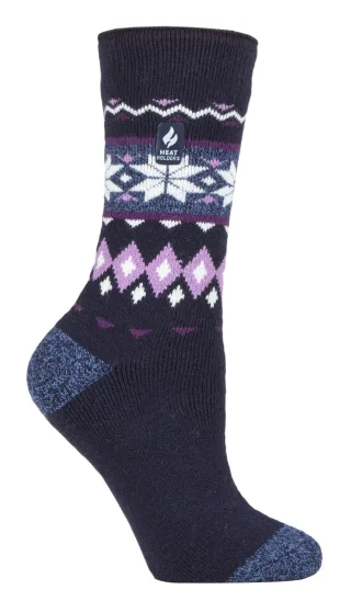 Heat Holders Lite - Womens isoliert thermische Socken | Mehrere Designs einschließlich Argyle Streifen Herzen Sterne | Warme Socken für den Winter - Denim (Lima)