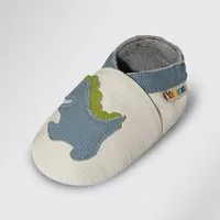 Yalion Weiche Leder Lauflernschuhe Hausschuhe Lederpuschen Dino Weiß Krabbelschuh
