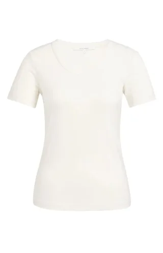 Yaya - Kurzarm-T-Shirt mit Rundhalsausschnitt beige/weiß - Gr. - XS