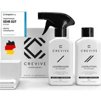 CREVIVE Lederpflegeset (SPARSET, Lederreiniger + Lederpflege + 1x Schwamm + 2x Tuch), mit Aloe Vera, Lederpflege Sofa, Lederpflege für Ledercouch, Auto