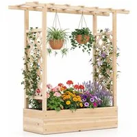 COSTWAY Blumenkasten (1 St), mit Rankgitter, Hochbeet für Kletterpflanzen, Sichtschutz
