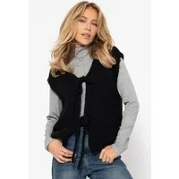 SASSYCLASSY Strickweste Ärmellose Strickweste Damen mit Schleifen Flauschige Strick-Weste mit Bindebändern Schwarz Offwhite Beige