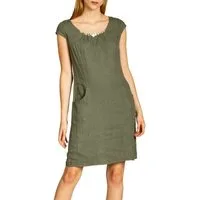 Caspar Sommerkleid SKL018 knielanges Damen Sommer Leinenkleid mit Perlmutt Knöpfe Dekor figurumspielender Schnitt, luftig leicht, angenehm kühlend