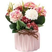 Kunstblumenstrauß Kunstblumen Dekoblumen Real Touch Blumen Seidenstraße Kunst-Nelke/Seidenlilie, Luckice, Seidenblumen Blumensträuße mit Keramikvase Kunstpflanze deko