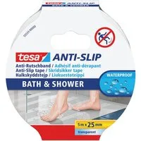 tesa Verlegeband ANTI-SLIP Economy Gewebeband (Packung, 1-St) Anti-Rutsch Klebeband - für Bad & Dusche - transparent - 5 m : 25 mm