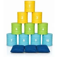 alldoro Spiel Dosenwerfen-Set für Kinder mit 10 bunten Kunststoffdosen, Dosenwurf-Spiel für drinnen & draußen, ideal für Kindergeburtstag