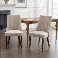 Odikalo Esszimmerstuhl Polsterstuhl Küchenstuhl mit gebogenen Beinen aus Massivholz (Esszimmerstühle aus beflocktem Leinenstoff mit Kanalmuster, bequeme und stoffbezogene, Akzentstühle für Esszimmer, 2er-Set, Beige)