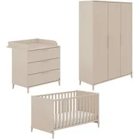 YUNY by PAIDI Babymöbel-Set SISTER LOU, 3-teiliges Babyzimmer in Beige, modernes Komplettset, (Spar-Set, 3-tlg., 70x140cm Babybett, Kleiderschrank 3-türig, Wickelkommode inkl. Aufsatz), Kinderzimmer, Soft-Close-Funktion, Mitwachsendes Bett inkl. Latt