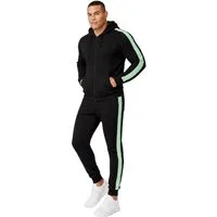 L.gonline Freizeitanzug Herren Jogginganzug zweifarbig sportlich mit Streifen, 526 (Kapuzenjacke mit Reißverschluss, Hose, 2-tlg), Fitness Freizeit Casual