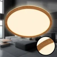 Briloner Leuchten Deckenleuchte LED Deckenlampe Extra-Warmweiß Wohnzimmer Schlafzimmer Küche, LED fest integriert, 2700K - Extra - Warmweiß, LED Deckenlampe 29,3x3cm Holzfarbig 18W Wohnzimmer Schlafzimmer Küche