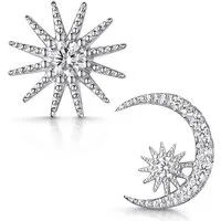 Materia Paar Ohrstecker Damen Sonne Mond Sterne Zirkonia SO-106, 925 Sterling Silber, rhodiniert