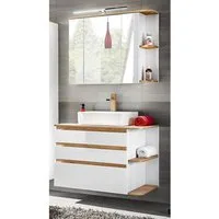Lomadox Badmöbel-Set CAMPOS-56, (Spar-Set, 2-St), mit Keramik-Waschtisch Hochglanz weiß mit Wotaneiche 94/200/50 cm