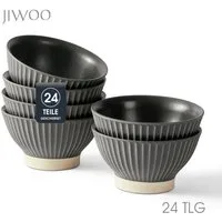 JIWOO Schale 6er Ø12cm, Müslischale Eisschale FrühstückSchale Dessertschale, Keramik, (Set, 24-tlg), Ø12 cm Hochwertiges Matt Schalen Grau Mikrowellenofen Spülmaschine