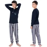 LOREZA Pyjama Jungen Schlafanzug zweiteilig Langarm - Kariert - Mehrfarbig (Set, 2 tlg)