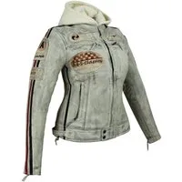 Alpha Speeds Bikerjacke Damen Leder Jacke Biker Freizeit Highway Jacke Weiß aus weichem Lammleder, mit Protektoren & Kapuze