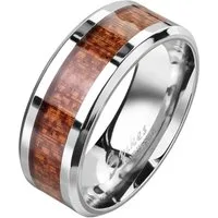 Taffstyle Fingerring Ring Fingerring Holz Inlay Holzmaserung Silber Größe 54 (17.2) (Paarring Partnerring Ehering Trauring Hochzeitsring), Damen Herren Band Edelstahl Herrenring Damenring Freundschaftsring