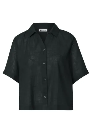 Street One - Kurzarm Hemdbluse in Unifarbe deep bound green - Gr. - 38