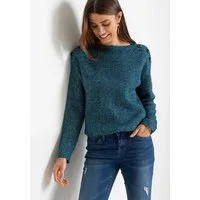 bonprix Strickpullover in Melange-Optik, leicht überschnittene Schultern mit Knopfverzierung