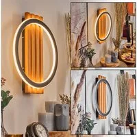 hofstein Wandleuchte Wandlampe aus Holz/Metall/Kunststoff in Natur/Schwarz/Weiß, Wandleuchte im Retro/Vintage-Design mit Holzbalken