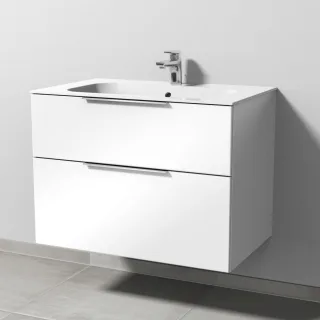 Sanipa 3way Keramik-Set Finion Keramik-Waschtisch und Unterbau mit 2 Auszügen, Weiß-Glanz UF40078