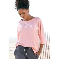 Elbsand 3/4-Arm-Shirt Iduna in Melange-Optik mit Logodruck vorne, Baumwoll-Mix, lockere Passform
